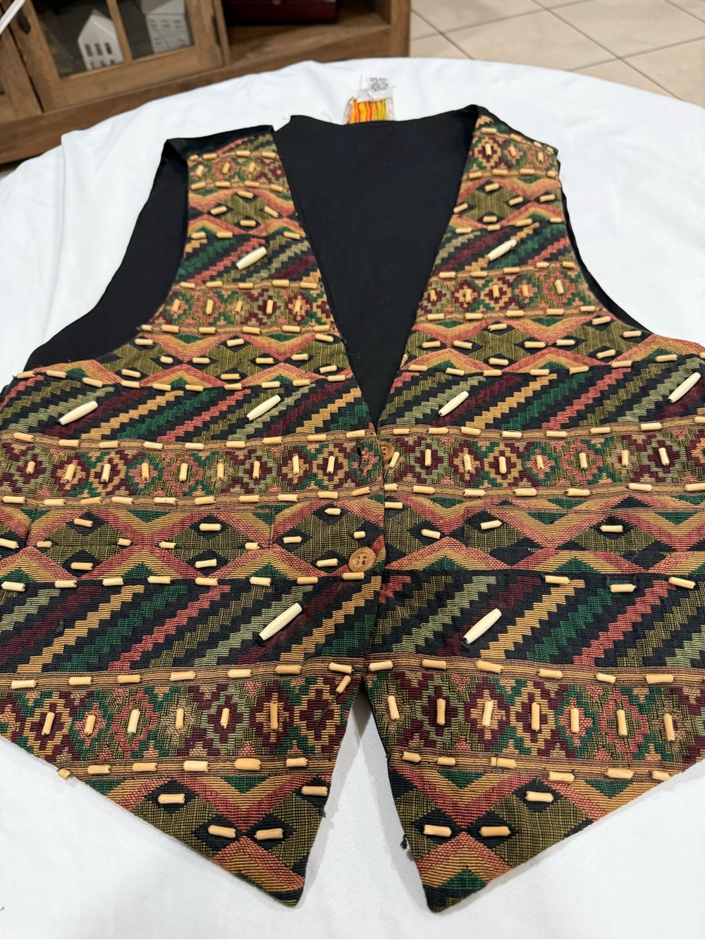 Men's V-Neck Tribal Pattern Knit Vest in Green and Brown